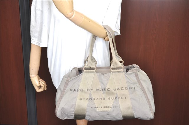 Authentic MARC JACOBS 2Way Shoulder Hand Bag Canvas Leather Gray 0287E