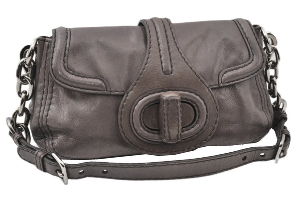 Authentic PRADA Leather Nappa Chain Shoulder Hand Bag Purse Gray Junk 0287G