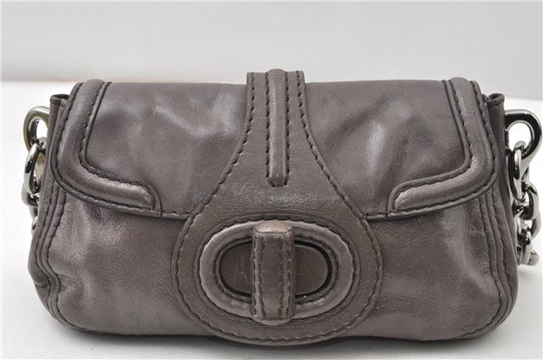 Authentic PRADA Leather Nappa Chain Shoulder Hand Bag Purse Gray Junk 0287G