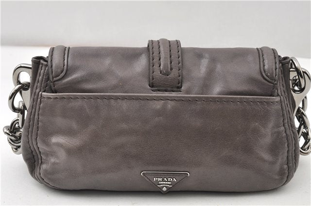 Authentic PRADA Leather Nappa Chain Shoulder Hand Bag Purse Gray Junk 0287G