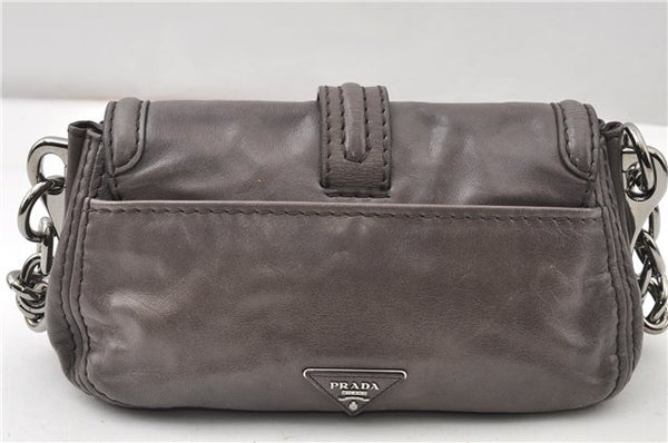 Authentic PRADA Leather Nappa Chain Shoulder Hand Bag Purse Gray Junk 0287G