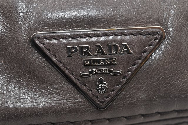 Authentic PRADA Leather Nappa Chain Shoulder Hand Bag Purse Gray Junk 0287G