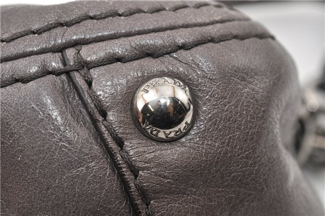 Authentic PRADA Leather Nappa Chain Shoulder Hand Bag Purse Gray Junk 0287G