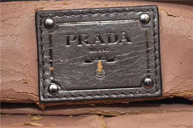 Authentic PRADA Leather Nappa Chain Shoulder Hand Bag Purse Gray Junk 0287G