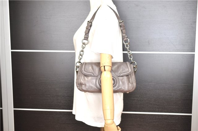 Authentic PRADA Leather Nappa Chain Shoulder Hand Bag Purse Gray Junk 0287G