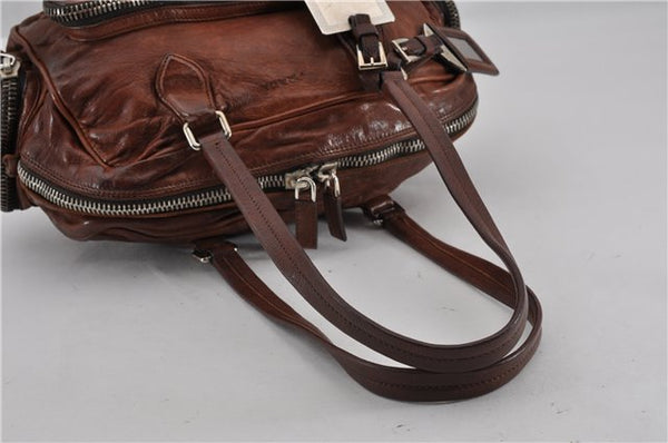 Authentic PRADA Vintage Leather Nappa Shoulder Hand Bag Purse Brown 0288G