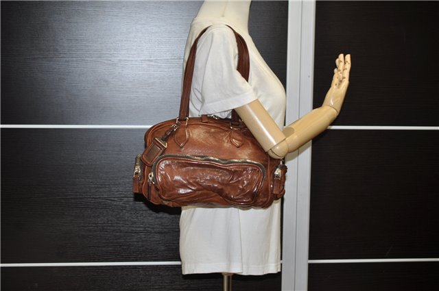 Authentic PRADA Vintage Leather Nappa Shoulder Hand Bag Purse Brown 0288G