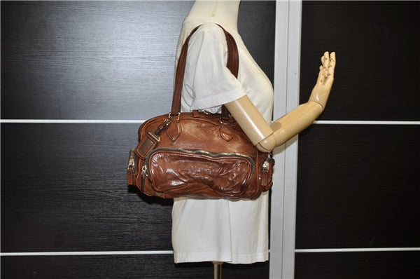 Authentic PRADA Vintage Leather Nappa Shoulder Hand Bag Purse Brown 0288G