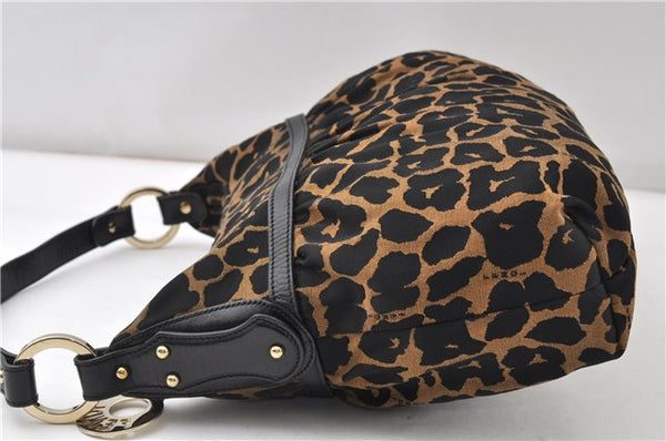 Authentic FENDI Chef Bag Shoulder Hand Bag Leopard Canvas Leather Brown 0290G