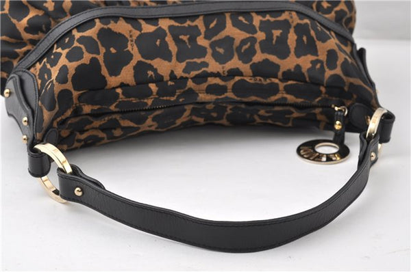 Authentic FENDI Chef Bag Shoulder Hand Bag Leopard Canvas Leather Brown 0290G