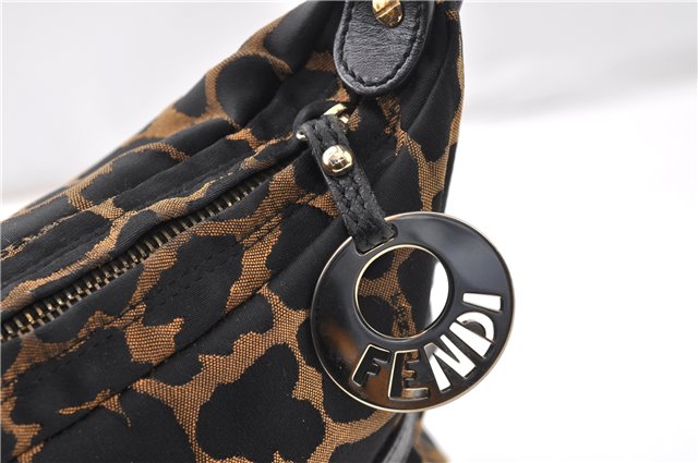 Authentic FENDI Chef Bag Shoulder Hand Bag Leopard Canvas Leather Brown 0290G
