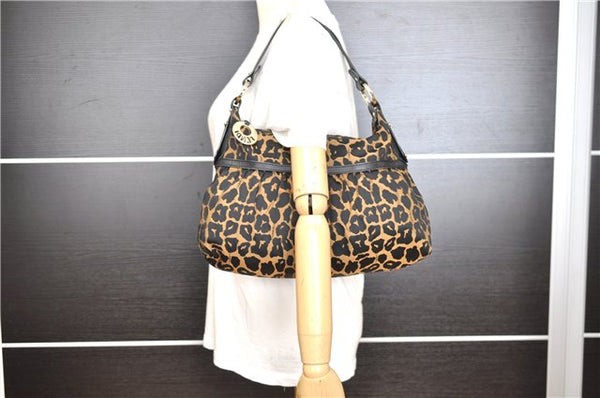 Authentic FENDI Chef Bag Shoulder Hand Bag Leopard Canvas Leather Brown 0290G