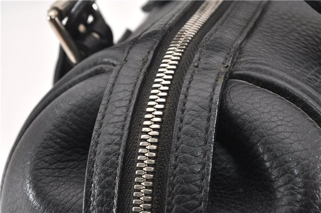 Authentic BURBERRY Vintage Leather Shoulder Hand Tote Bag Purse Black 0291G