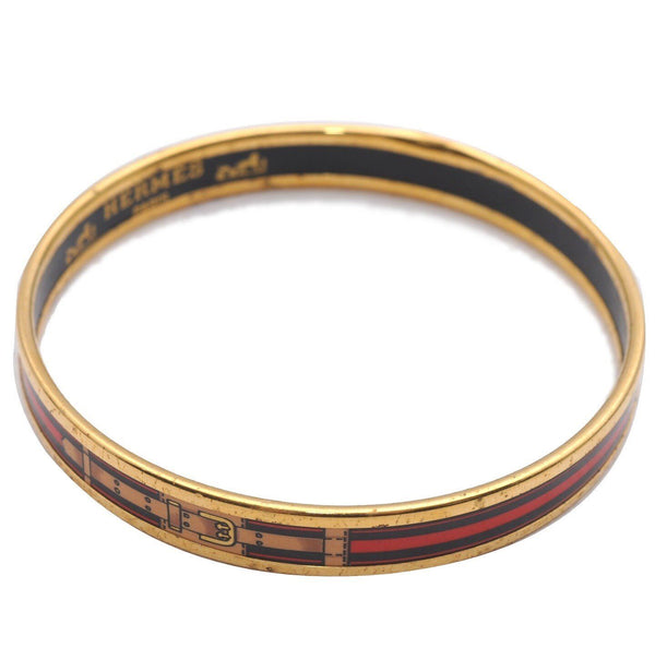 Authentic HERMES Email PM Bangle Belt Motif Gold Red Black 0292B