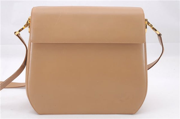 Authentic Salvatore Ferragamo Gancini Leather Shoulder Cross Bag Beige 0294F