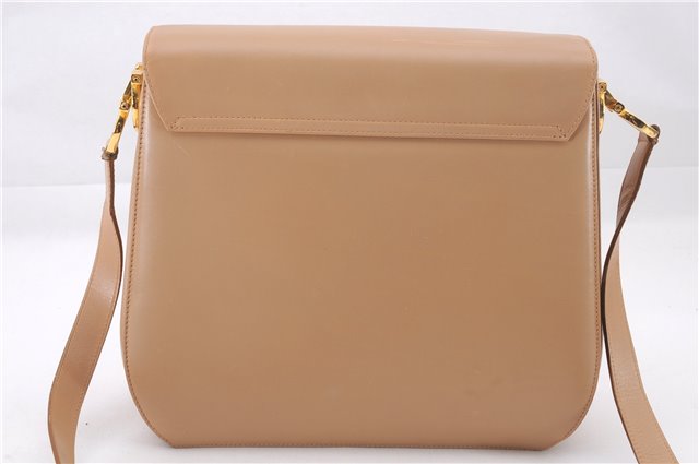 Authentic Salvatore Ferragamo Gancini Leather Shoulder Cross Bag Beige 0294F