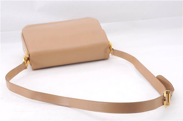 Authentic Salvatore Ferragamo Gancini Leather Shoulder Cross Bag Beige 0294F