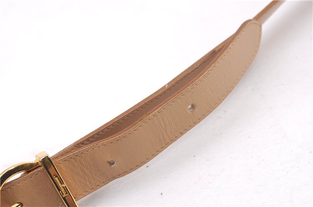 Authentic Salvatore Ferragamo Gancini Leather Shoulder Cross Bag Beige 0294F