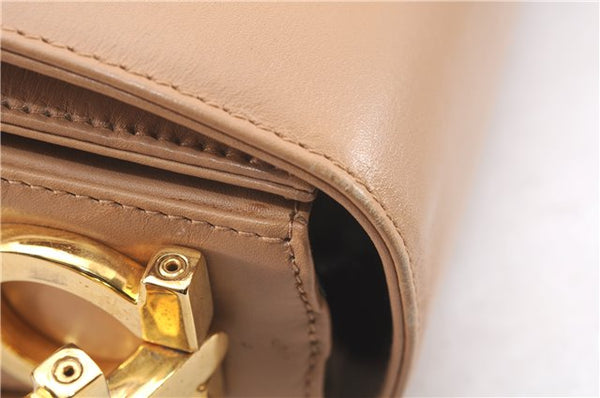 Authentic Salvatore Ferragamo Gancini Leather Shoulder Cross Bag Beige 0294F
