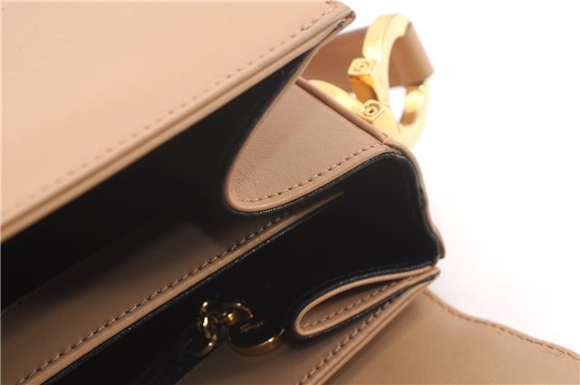 Authentic Salvatore Ferragamo Gancini Leather Shoulder Cross Bag Beige 0294F