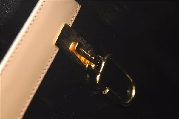 Authentic Salvatore Ferragamo Gancini Leather Shoulder Cross Bag Beige 0294F