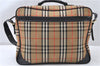 Authentic Burberrys Nova Check Canvas Leather Shoulder Boston Bag Beige 0294G