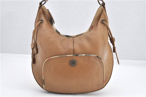 Authentic BURBERRY Check Vintage Leather Shoulder Bag Purse Brown 0295G