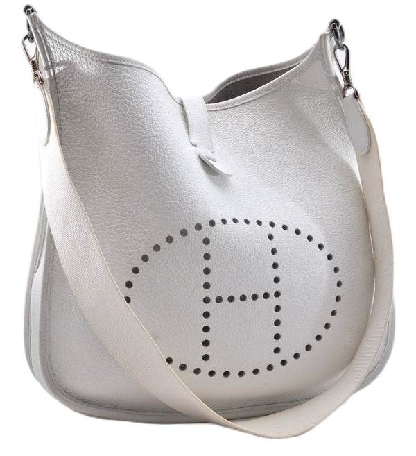 Authentic HERMES Evelyne GM Shoulder Cross Body Bag Leather White 0298F