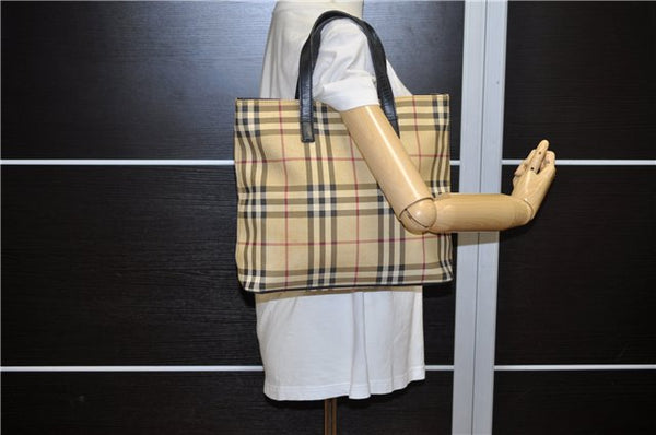 Authentic BURBERRY Vintage Nova Check Shoulder Tote Bag PVC Leather Beige 0299G