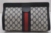 Authentic GUCCI Sherry Line Clutch Hand Bag GG PVC Leather Navy Blue Junk 0300G