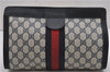 Authentic GUCCI Sherry Line Clutch Hand Bag GG PVC Leather Navy Blue Junk 0300G