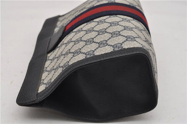 Authentic GUCCI Sherry Line Clutch Hand Bag GG PVC Leather Navy Blue Junk 0300G
