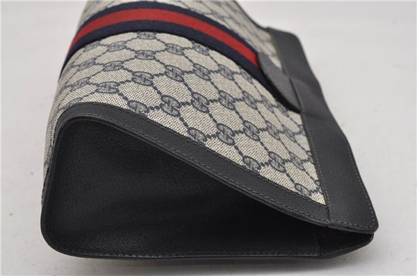 Authentic GUCCI Sherry Line Clutch Hand Bag GG PVC Leather Navy Blue Junk 0300G