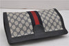 Authentic GUCCI Sherry Line Clutch Hand Bag GG PVC Leather Navy Blue Junk 0300G