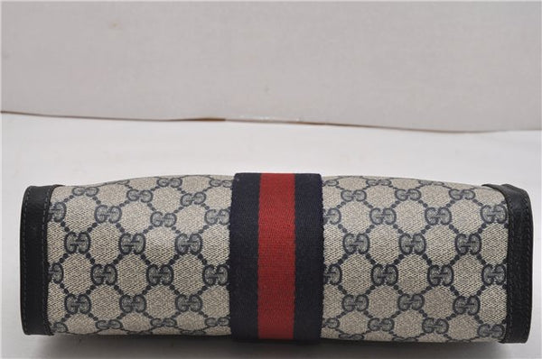 Authentic GUCCI Sherry Line Clutch Hand Bag GG PVC Leather Navy Blue Junk 0300G