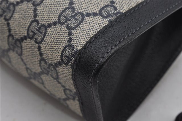 Authentic GUCCI Sherry Line Clutch Hand Bag GG PVC Leather Navy Blue Junk 0300G