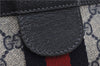 Authentic GUCCI Sherry Line Clutch Hand Bag GG PVC Leather Navy Blue Junk 0300G