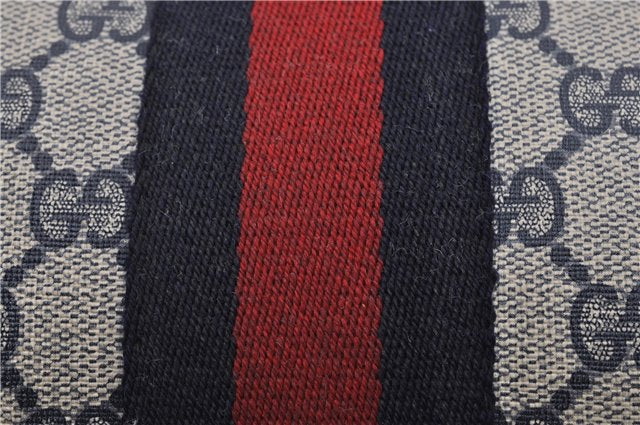 Authentic GUCCI Sherry Line Clutch Hand Bag GG PVC Leather Navy Blue Junk 0300G