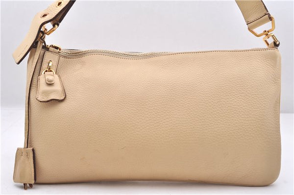 Authentic PRADA Vintage Leather Nappa Shoulder Hand Bag Purse Beige 0302F