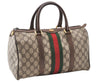 Authentic GUCCI Web Sherry Line Hand Boston Bag GG PVC Leather Brown Junk 0303G