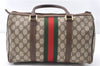 Authentic GUCCI Web Sherry Line Hand Boston Bag GG PVC Leather Brown Junk 0303G