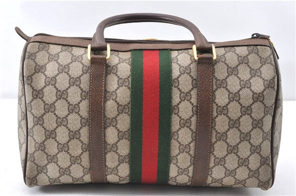 Authentic GUCCI Web Sherry Line Hand Boston Bag GG PVC Leather Brown Junk 0303G