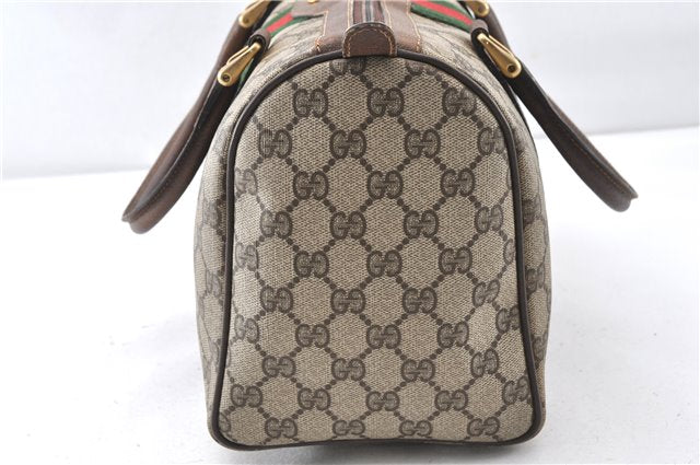 Authentic GUCCI Web Sherry Line Hand Boston Bag GG PVC Leather Brown Junk 0303G
