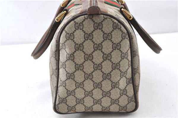 Authentic GUCCI Web Sherry Line Hand Boston Bag GG PVC Leather Brown Junk 0303G