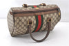 Authentic GUCCI Web Sherry Line Hand Boston Bag GG PVC Leather Brown Junk 0303G