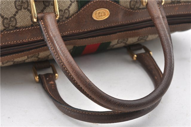 Authentic GUCCI Web Sherry Line Hand Boston Bag GG PVC Leather Brown Junk 0303G