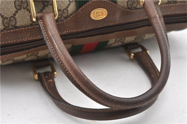Authentic GUCCI Web Sherry Line Hand Boston Bag GG PVC Leather Brown Junk 0303G