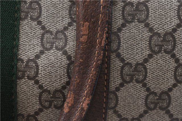 Authentic GUCCI Web Sherry Line Hand Boston Bag GG PVC Leather Brown Junk 0303G