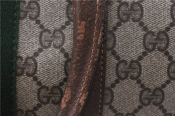 Authentic GUCCI Web Sherry Line Hand Boston Bag GG PVC Leather Brown Junk 0303G