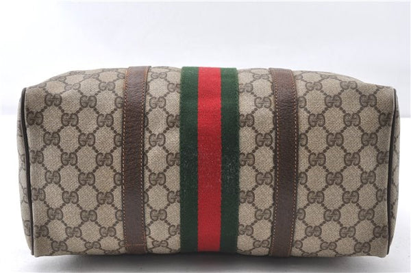 Authentic GUCCI Web Sherry Line Hand Boston Bag GG PVC Leather Brown Junk 0303G